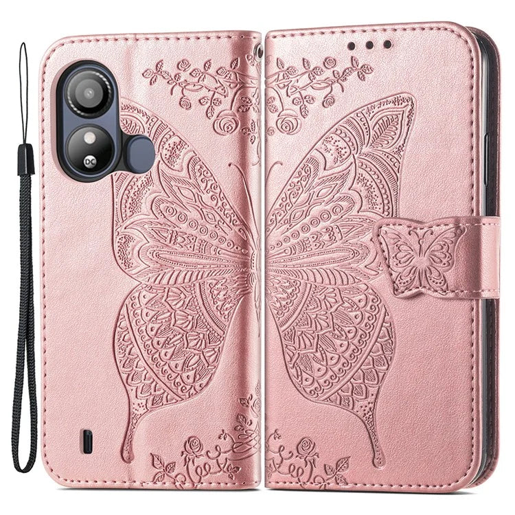 For ZTE Blade L220 Cell Phone Case Butterfly Imprinted Wallet Stand Shockproof Cover with Wallet