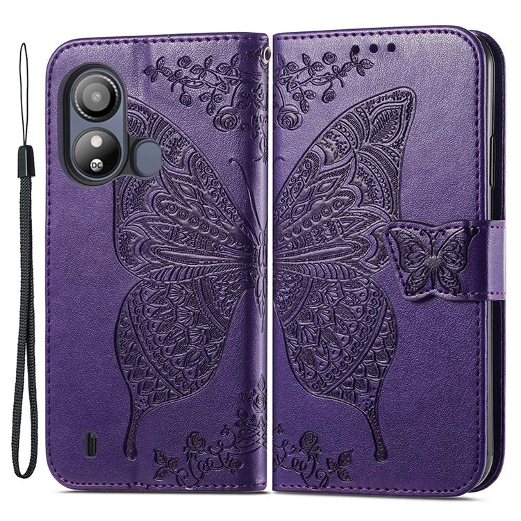 For ZTE Blade L220 Cell Phone Case Butterfly Imprinted Wallet Stand Shockproof Cover with Wallet