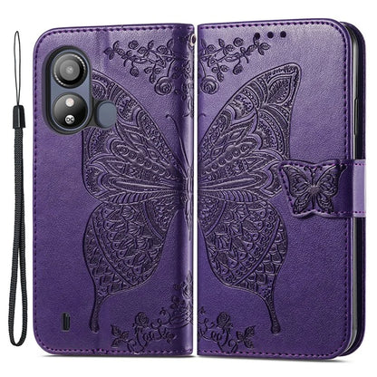 For ZTE Blade L220 Cell Phone Case Butterfly Imprinted Wallet Stand Shockproof Cover with Wallet