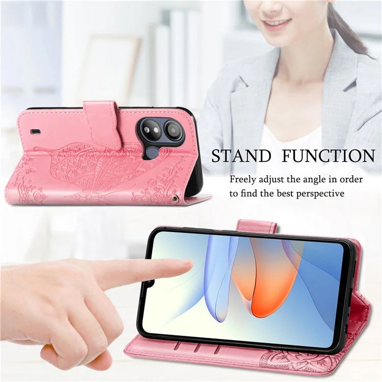 For ZTE Blade L220 Cell Phone Case Butterfly Imprinted Wallet Stand Shockproof Cover with Wallet