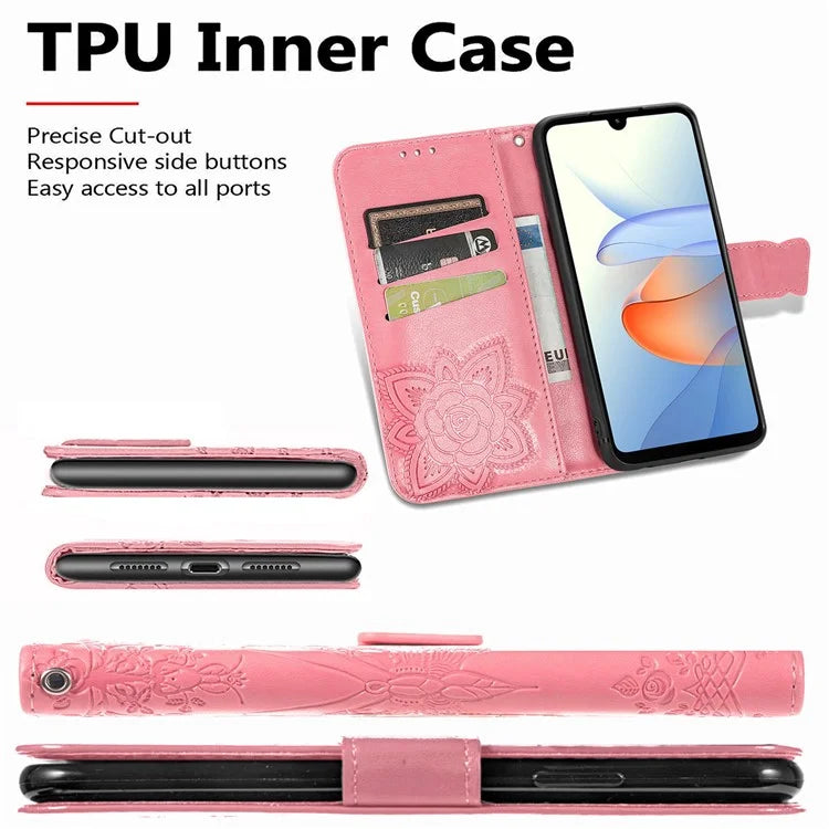 For ZTE Blade L220 Cell Phone Case Butterfly Imprinted Wallet Stand Shockproof Cover with Wallet