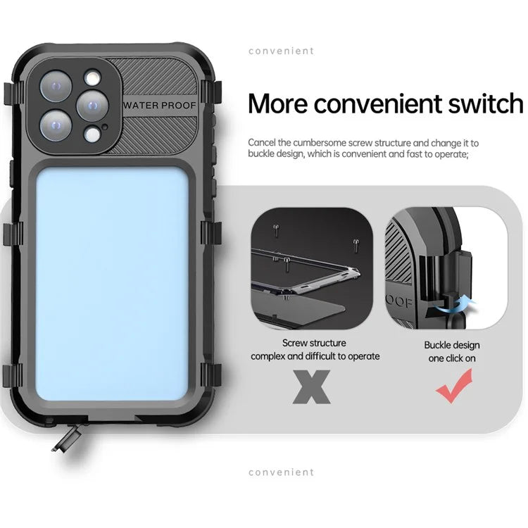 SHELLBOX M Series for iPhone 13 Pro Max 6.7 inch Metal Waterproof Case IP68 Diving Phone Case