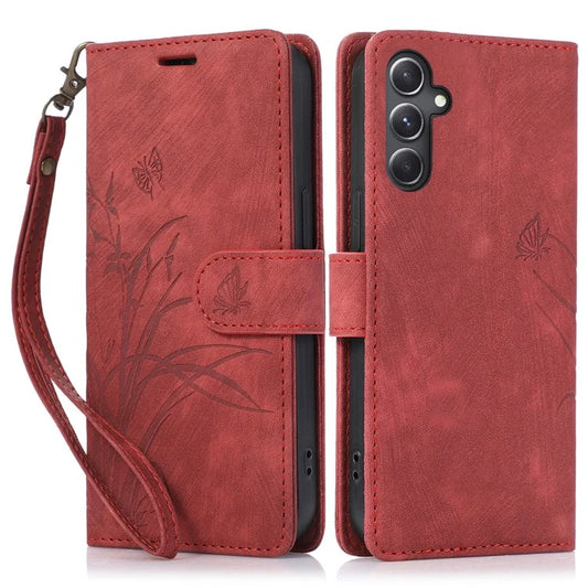 For Samsung Galaxy A25 5G (Global) (161.0 x 76.5 x 8.3mm) Magnetic Phone Case Orchid Butterfly Pattern Card Slots Wallet Cover