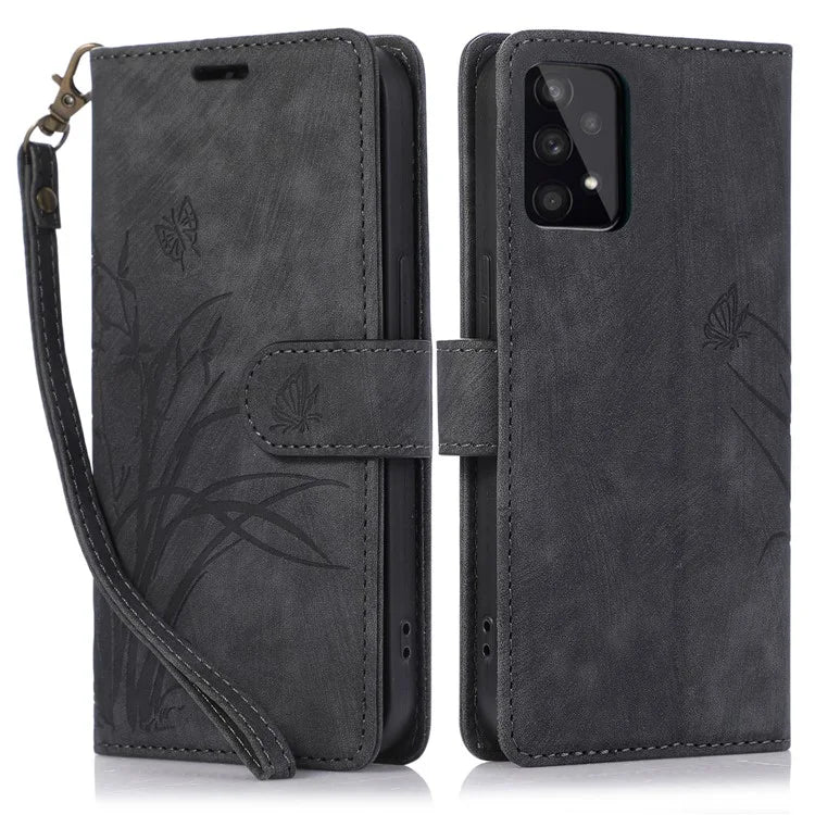 For Samsung Galaxy A73 5G Case Wallet Leather Cover Orchid Butterfly Pattern