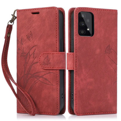 For Samsung Galaxy A73 5G Case Wallet Leather Cover Orchid Butterfly Pattern