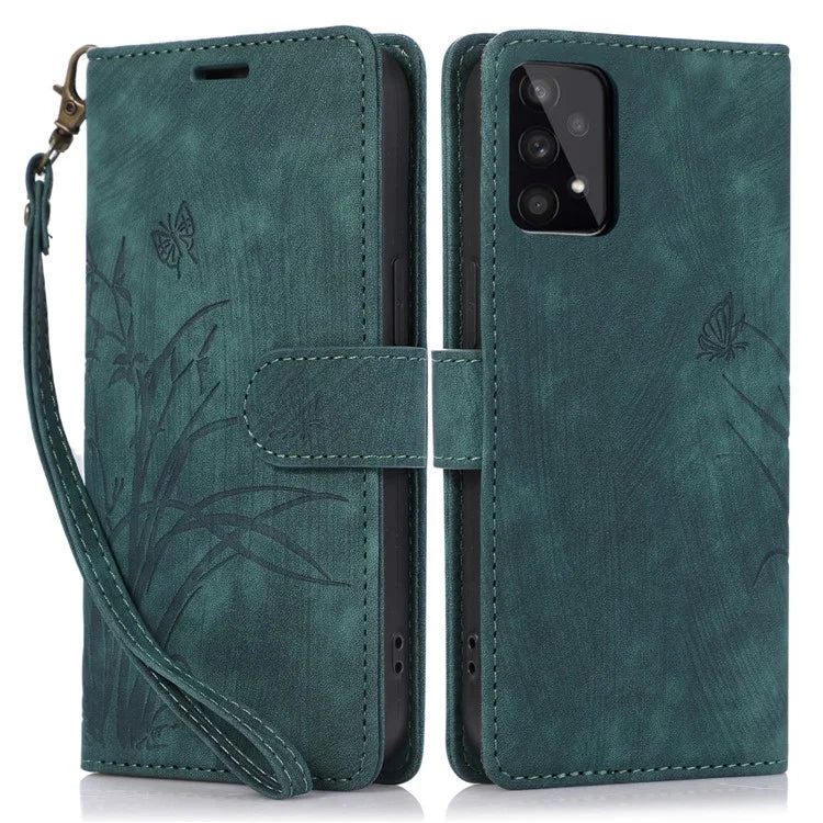 For Samsung Galaxy A73 5G Case Wallet Leather Cover Orchid Butterfly Pattern