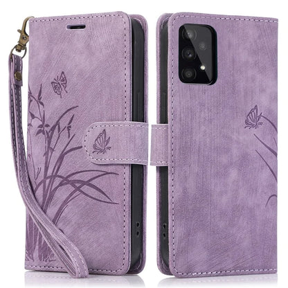 For Samsung Galaxy A73 5G Case Wallet Leather Cover Orchid Butterfly Pattern