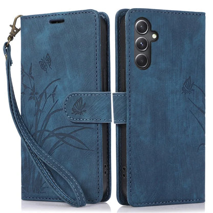 For Samsung Galaxy A05s 4G Leather Case with Strap Orchid Butterfly Pattern