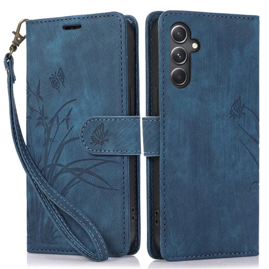 For Samsung Galaxy A05s 4G Leather Case with Strap Orchid Butterfly Pattern