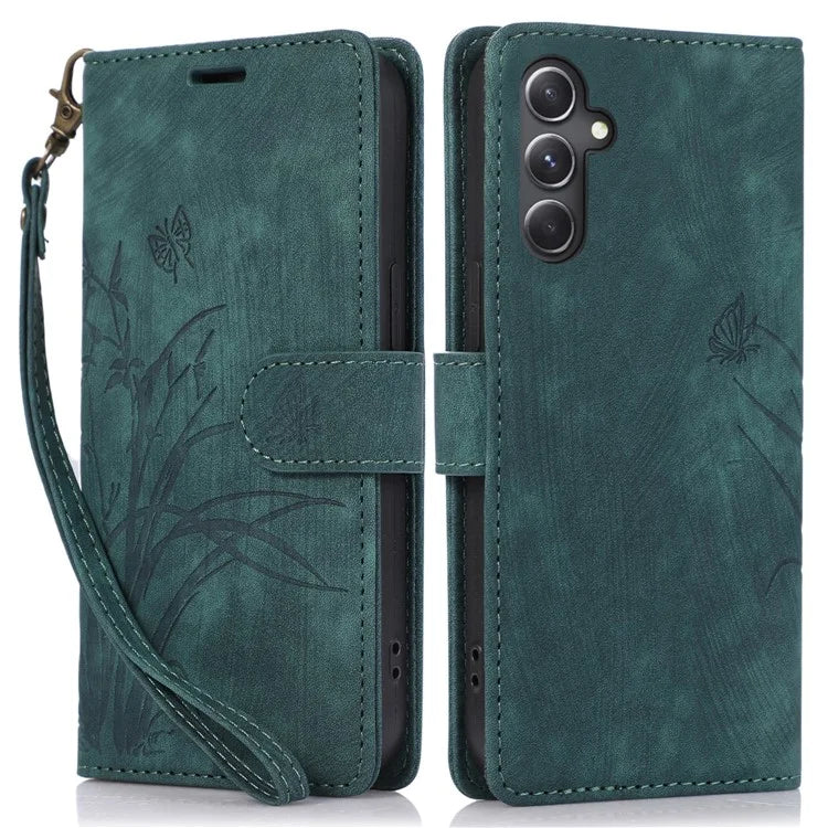 For Samsung Galaxy A05s 4G Leather Case with Strap Orchid Butterfly Pattern
