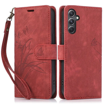 For Samsung Galaxy S24+ Leather Case Phone Wallet Orchid Butterfly Pattern