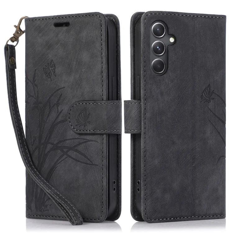 For Samsung Galaxy S24+ Leather Case Phone Wallet Orchid Butterfly Pattern