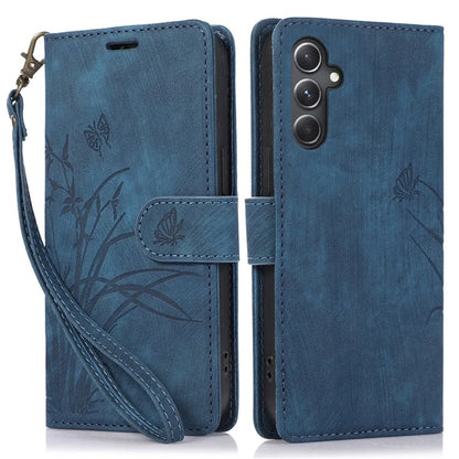 For Samsung Galaxy S24+ Leather Case Phone Wallet Orchid Butterfly Pattern