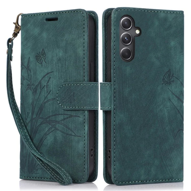 For Samsung Galaxy S24+ Leather Case Phone Wallet Orchid Butterfly Pattern