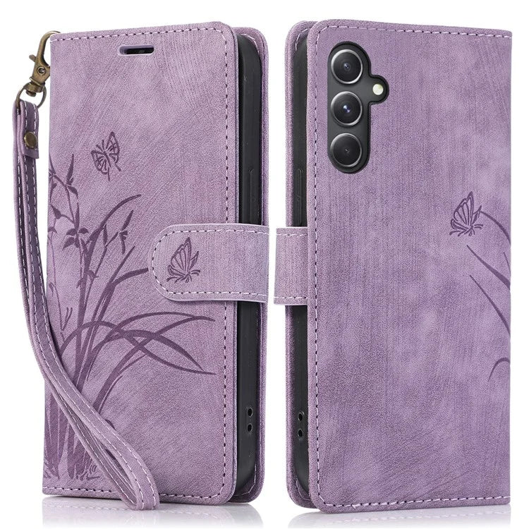 For Samsung Galaxy S24+ Leather Case Phone Wallet Orchid Butterfly Pattern