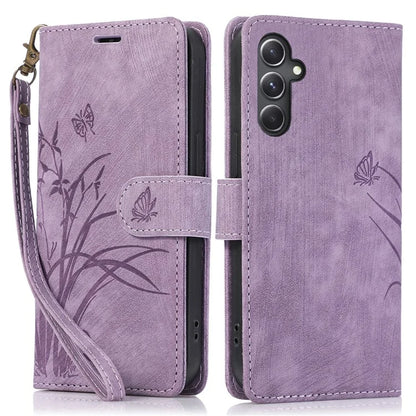 For Samsung Galaxy S24+ Leather Case Phone Wallet Orchid Butterfly Pattern