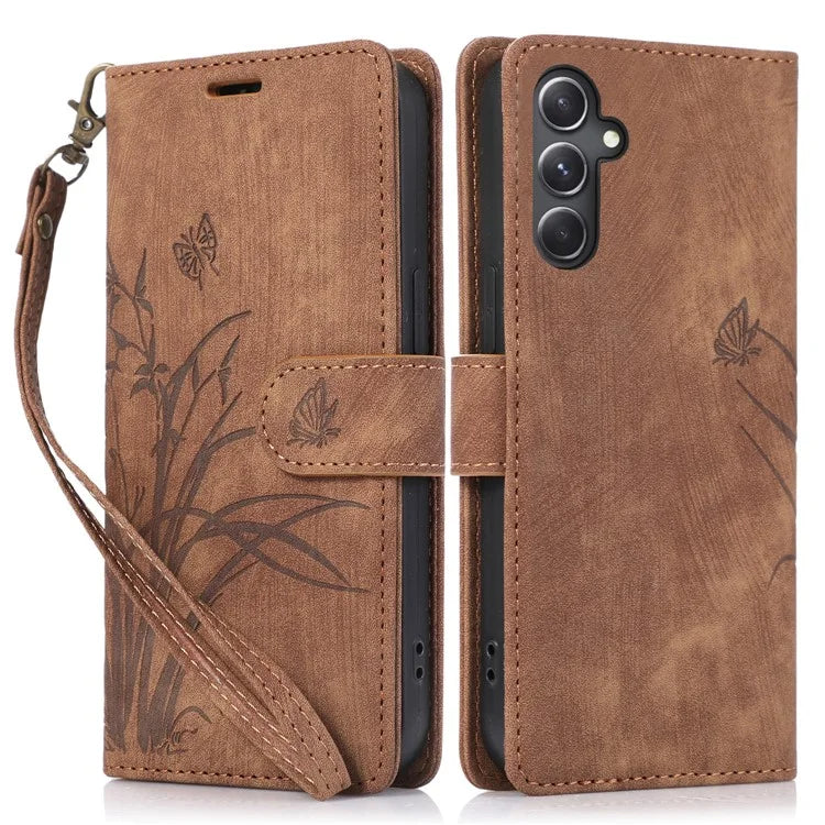 For Samsung Galaxy S24+ Leather Case Phone Wallet Orchid Butterfly Pattern