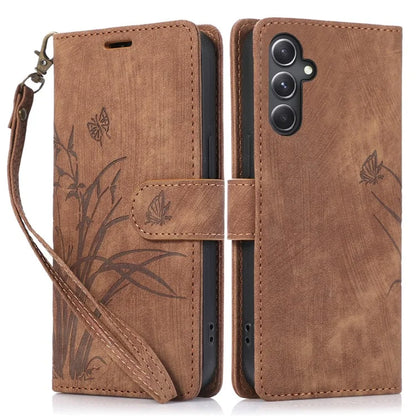 For Samsung Galaxy S24+ Leather Case Phone Wallet Orchid Butterfly Pattern