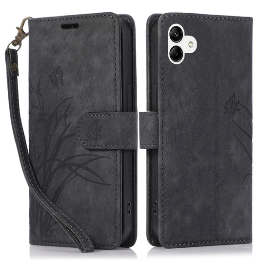 For Samsung Galaxy A04e 4G / F04 4G / M04 4G Leather Wallet Case Orchid Butterfly Pattern
