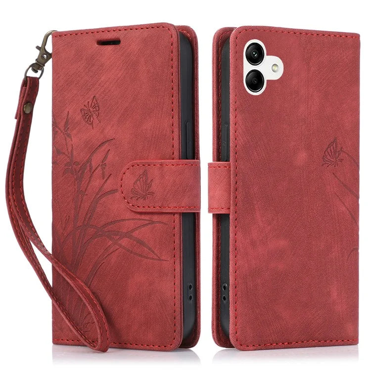For Samsung Galaxy A04e 4G / F04 4G / M04 4G Leather Wallet Case Orchid Butterfly Pattern