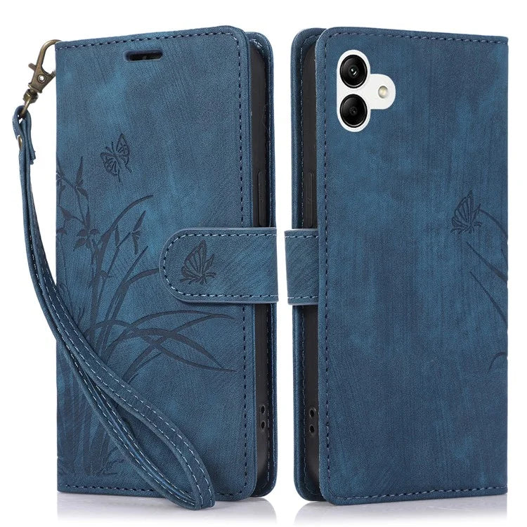 For Samsung Galaxy A04e 4G / F04 4G / M04 4G Leather Wallet Case Orchid Butterfly Pattern