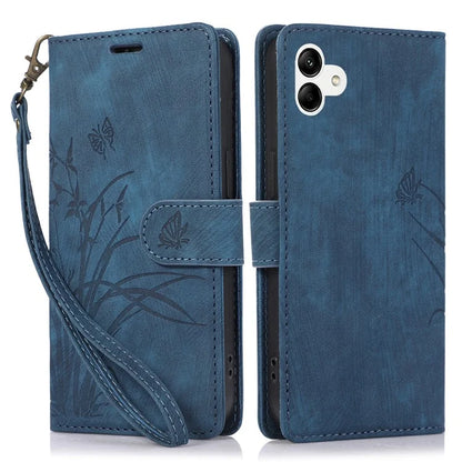 For Samsung Galaxy A04e 4G / F04 4G / M04 4G Leather Wallet Case Orchid Butterfly Pattern