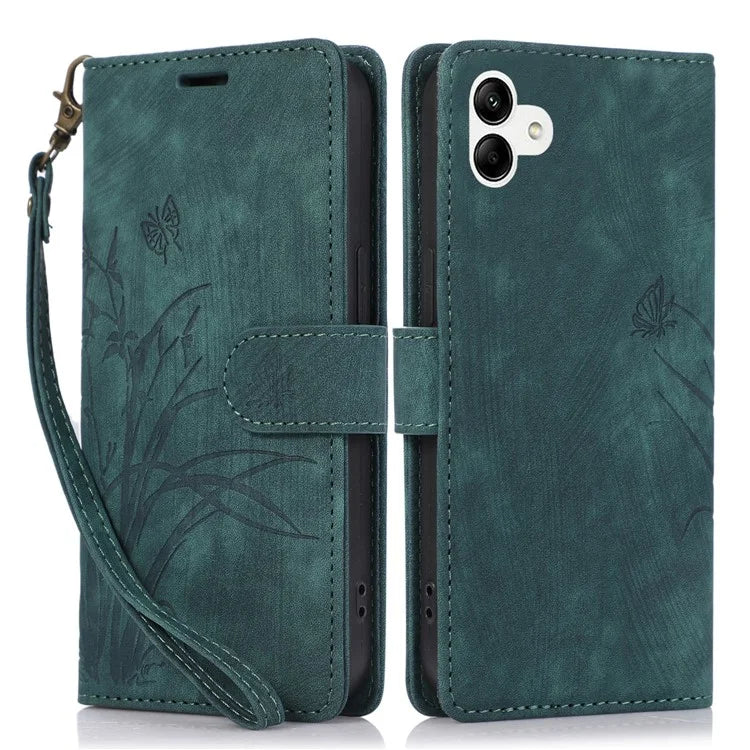 For Samsung Galaxy A04e 4G / F04 4G / M04 4G Leather Wallet Case Orchid Butterfly Pattern