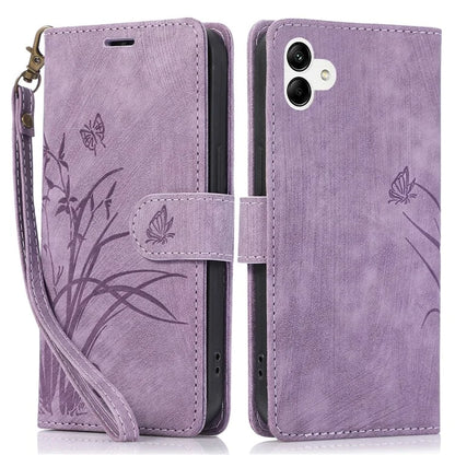 For Samsung Galaxy A04e 4G / F04 4G / M04 4G Leather Wallet Case Orchid Butterfly Pattern
