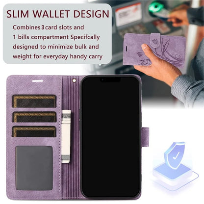 For Samsung Galaxy A04e 4G / F04 4G / M04 4G Leather Wallet Case Orchid Butterfly Pattern