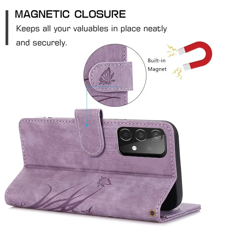 For Samsung Galaxy A04e 4G / F04 4G / M04 4G Leather Wallet Case Orchid Butterfly Pattern