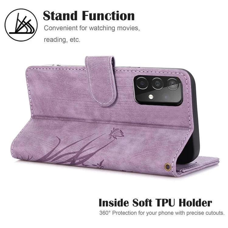 For Samsung Galaxy A04e 4G / F04 4G / M04 4G Leather Wallet Case Orchid Butterfly Pattern