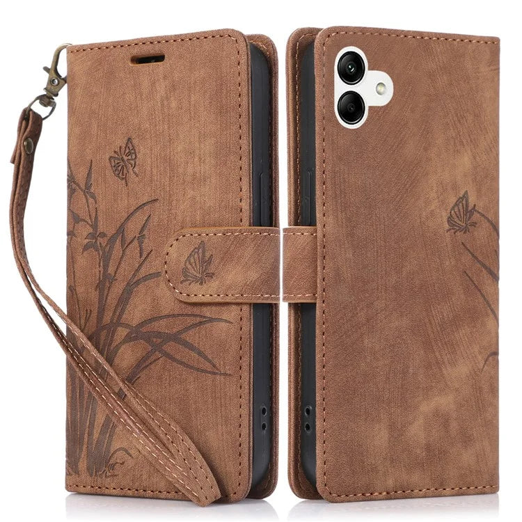 For Samsung Galaxy A04e 4G / F04 4G / M04 4G Leather Wallet Case Orchid Butterfly Pattern