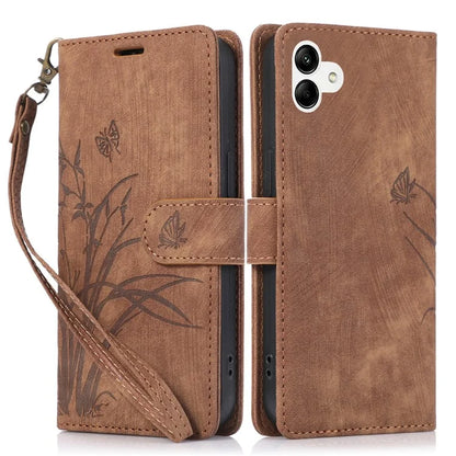 For Samsung Galaxy A04e 4G / F04 4G / M04 4G Leather Wallet Case Orchid Butterfly Pattern