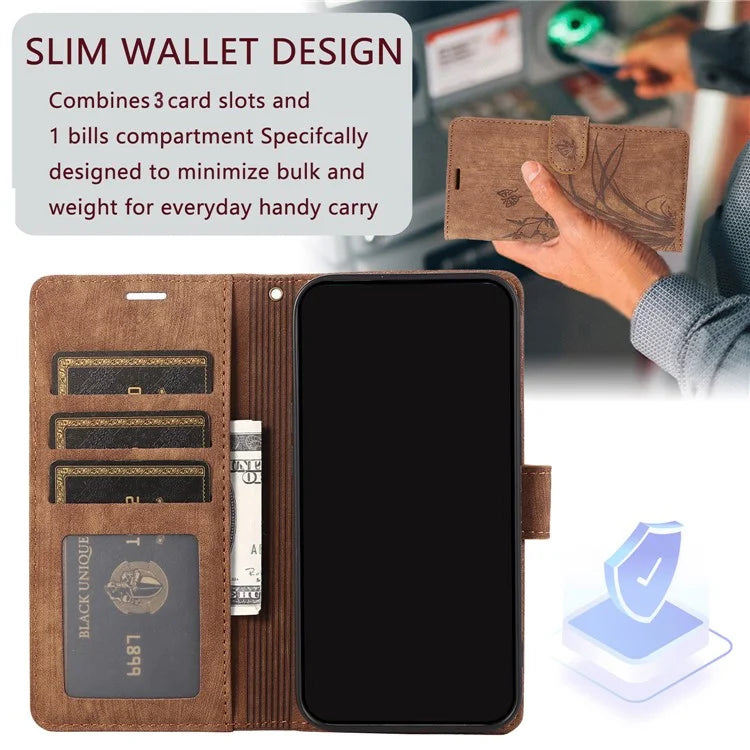 For Samsung Galaxy A04e 4G / F04 4G / M04 4G Leather Wallet Case Orchid Butterfly Pattern