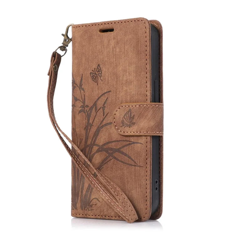 For Samsung Galaxy A04e 4G / F04 4G / M04 4G Leather Wallet Case Orchid Butterfly Pattern