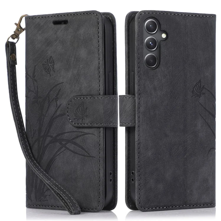For Samsung Galaxy S23 FE Phone Wallet Case Orchid Butterfly Pattern Leather Cover