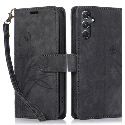 For Samsung Galaxy S23 FE Phone Wallet Case Orchid Butterfly Pattern Leather Cover