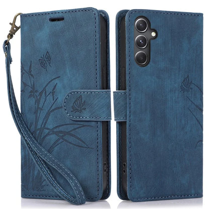 For Samsung Galaxy S23 FE Phone Wallet Case Orchid Butterfly Pattern Leather Cover