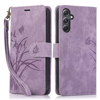 For Samsung Galaxy S23 FE Phone Wallet Case Orchid Butterfly Pattern Leather Cover