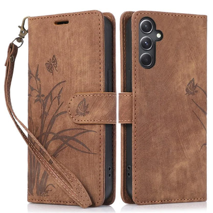 For Samsung Galaxy S23 FE Phone Wallet Case Orchid Butterfly Pattern Leather Cover