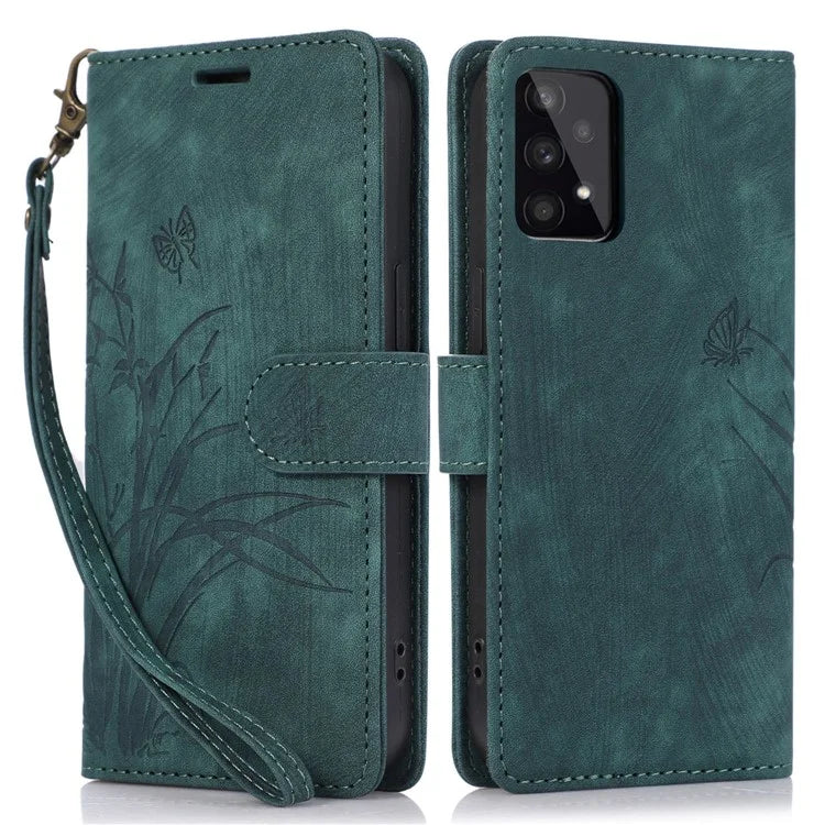For Samsung Galaxy A53 5G Leather Case Orchid Butterfly Imprinted Wallet Cover