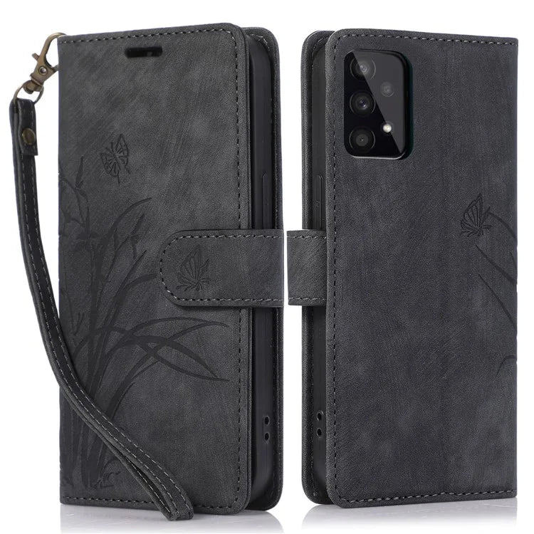 For Samsung Galaxy A53 5G Leather Case Orchid Butterfly Imprinted Wallet Cover