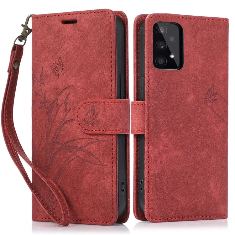 For Samsung Galaxy A53 5G Leather Case Orchid Butterfly Imprinted Wallet Cover