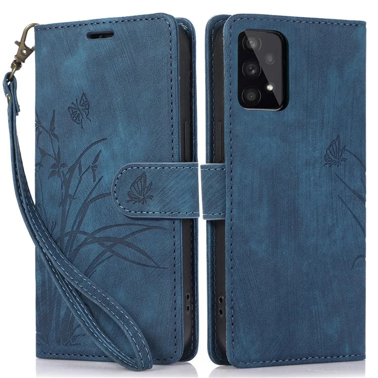 For Samsung Galaxy A53 5G Leather Case Orchid Butterfly Imprinted Wallet Cover