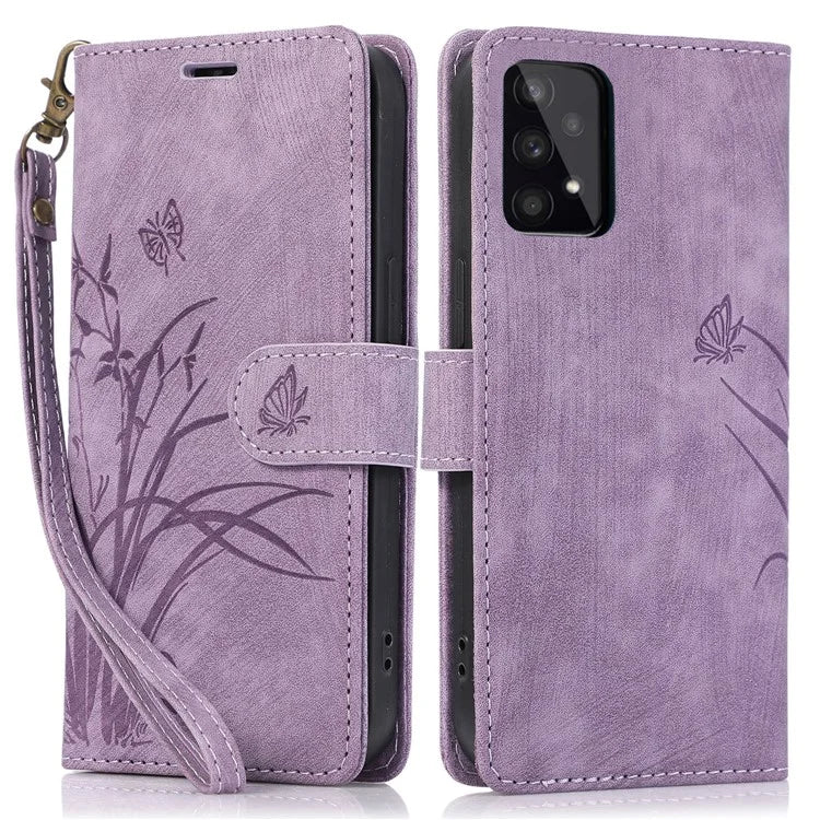 For Samsung Galaxy A53 5G Leather Case Orchid Butterfly Imprinted Wallet Cover