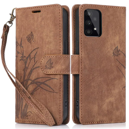 For Samsung Galaxy A53 5G Leather Case Orchid Butterfly Imprinted Wallet Cover