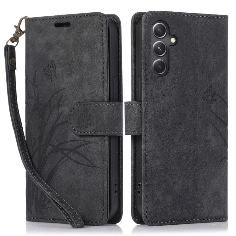 For Samsung Galaxy A14 4G / 5G Wallet Case Leather Cover Orchid Butterfly Pattern