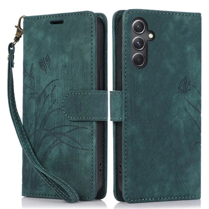 For Samsung Galaxy A14 4G / 5G Wallet Case Leather Cover Orchid Butterfly Pattern