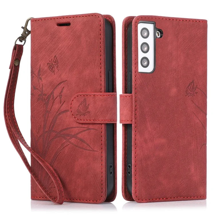 For Samsung Galaxy S23+ Flip Leather Case Wallet Cover Orchid Butterfly Pattern