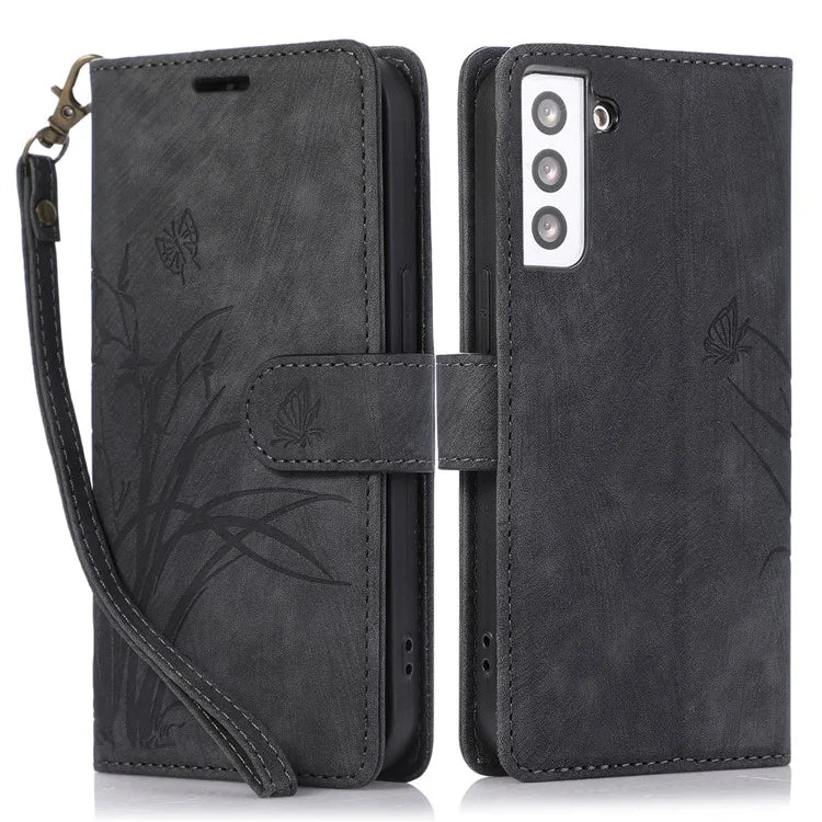 For Samsung Galaxy S23+ Flip Leather Case Wallet Cover Orchid Butterfly Pattern
